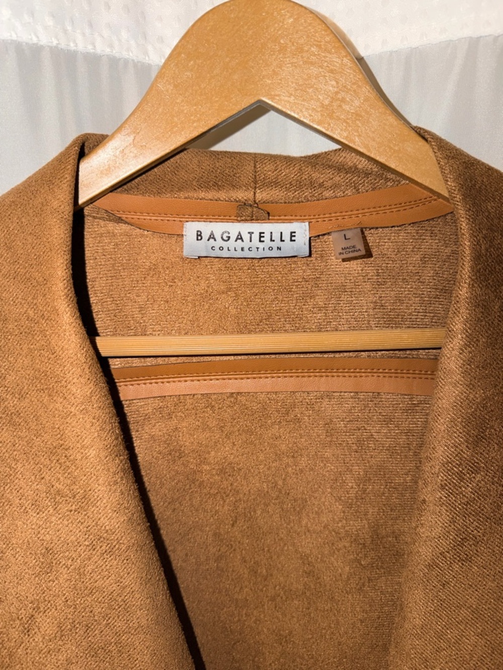 Bagatelle Women's Cognac Faux Leather Open Front Draped Waterfall Jacket Large - Picture 3 of 6